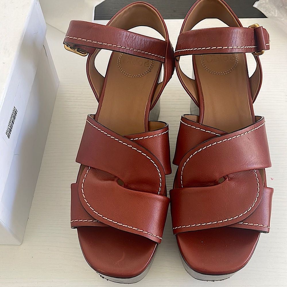 Chloe open toe Sandals.  Brown/brick color.